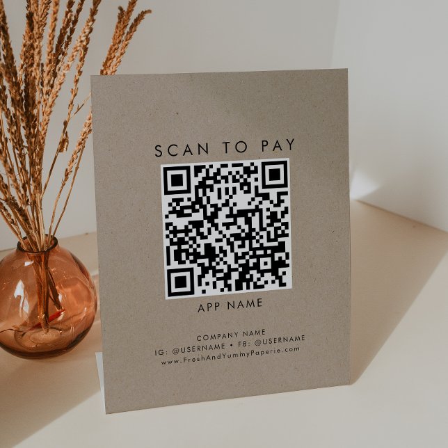 Chic Faux Kraft Typography Business Scan To Pay Pedestal Sign (Creator Uploaded)