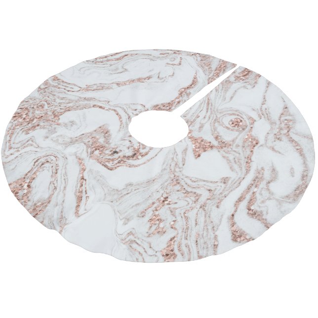 Chic Faux Marble Rose Gold Brushed Polyester Tree Skirt (Angled)