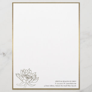 CHIC FAUX PALE GOLD SILVER LOTUS FLORAL BUSINESS CUSTOM LETTERHEAD