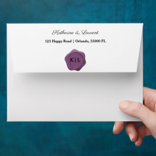 Chic Faux Pink Violet Wax Seal & Custom Initials Envelope