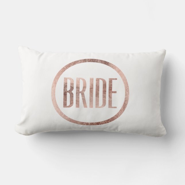 Chic Faux Rose Gold Bride Typography Lumbar Cushion (Front)