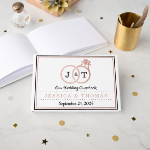 Chic Faux Rose Gold Foil Monogram Wedding Rings Guest Book