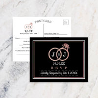 Chic Faux Rose Gold Foil Monogram Wedding Rings
