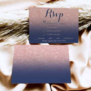Chic faux rose gold glitter navy blue RSVP