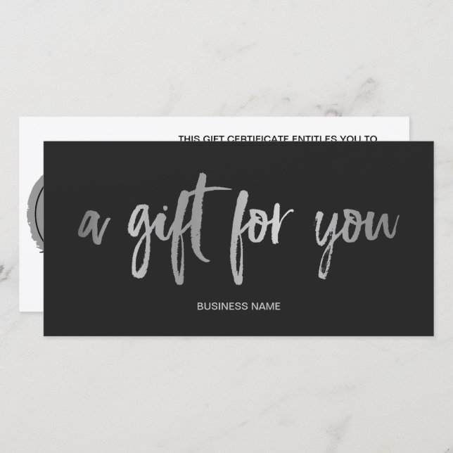 Chic faux silver foil  grey logo gift certificate (Front/Back)