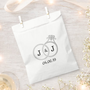 Chic Faux Silver Foil Monogram Wedding Rings Favour Bag