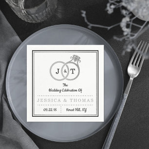 Chic Faux Silver Foil Monogram Wedding Rings Napkin