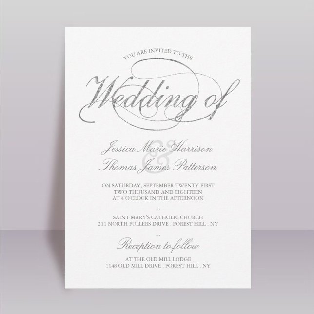 Chic Faux Silver Foil Script Wedding Invitation (Creator Uploaded)
