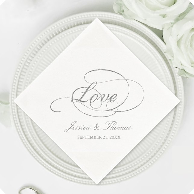 Chic Faux Silver Foil Wedding Reception Template Napkin (Creator Uploaded)
