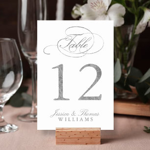 Chic Faux Silver Foil Wedding Table Number Cards