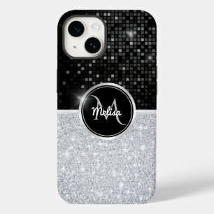 Chic faux Silver Glitter Black Glitter Monogram  Case-Mate iPhone 14 Case