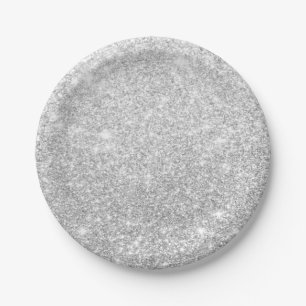 Chic Faux Silver Glitter Paper Plates