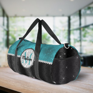 Chic faux Silver Glitter Turquoise Black monogram Duffle Bag