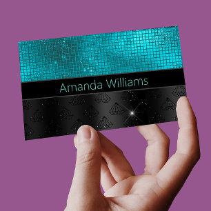 Chic faux Silver Glitter Turquoise Black monogram Magnetic Business Card