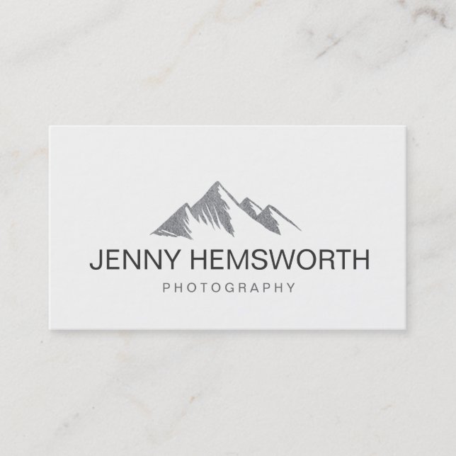 Chic Faux Silver Mountains Minimalist Business Card (Front)
