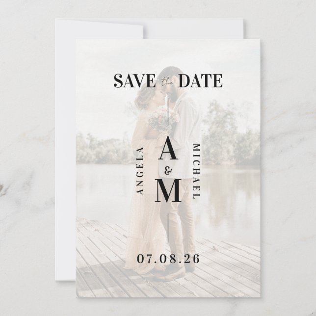 Chic Faux Vellum Photo Wedding Save the Date (Front)