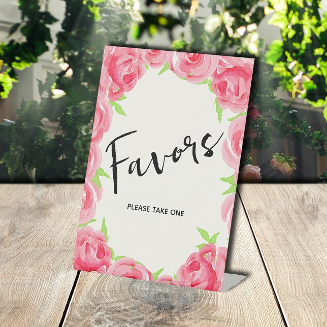 Chic Favours Pink Roses Bridal Shower Pedestal Sign (Favors Pink Roses Bridal Shower Pedestal Sign)