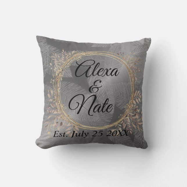 Chic Feathers Floral Wreath Wedding  Cushion (Front)