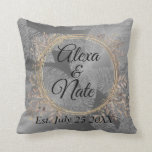 Chic Feathers Floral Wreath Wedding  Cushion<br><div class="desc">Chic silver feathers on a shimmery silver backdrop combined with a gold elegant floral wreath where you can customise it creating sleek romantic vibes.</div>