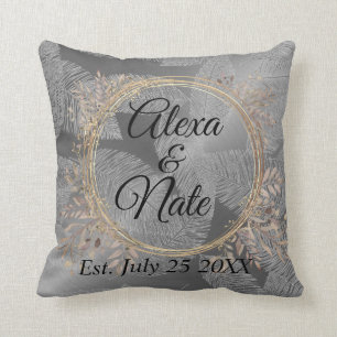Chic Feathers Floral Wreath Wedding Cushion