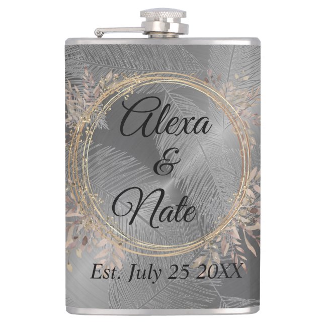 Chic Feathers Floral Wreath Wedding   Hip Flask (Front)