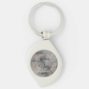 Chic Feathers Floral Wreath Wedding  Key Ring