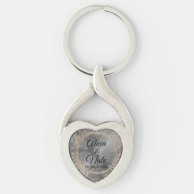 Chic Feathers Floral Wreath Wedding  Key Ring (Front)
