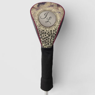 Chic Feathers with Leopard Print Monogram  Golf Head Cover