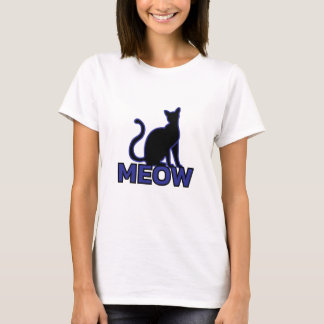 Chic Feline Charm - Blue ‘MEOW’ Cat Silhouette T-Shirt