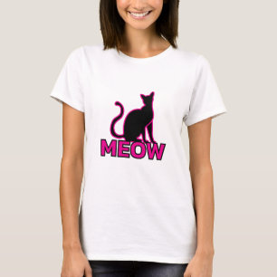 Chic Feline Charm - Pink ‘MEOW’ Cat Silhouette T-Shirt