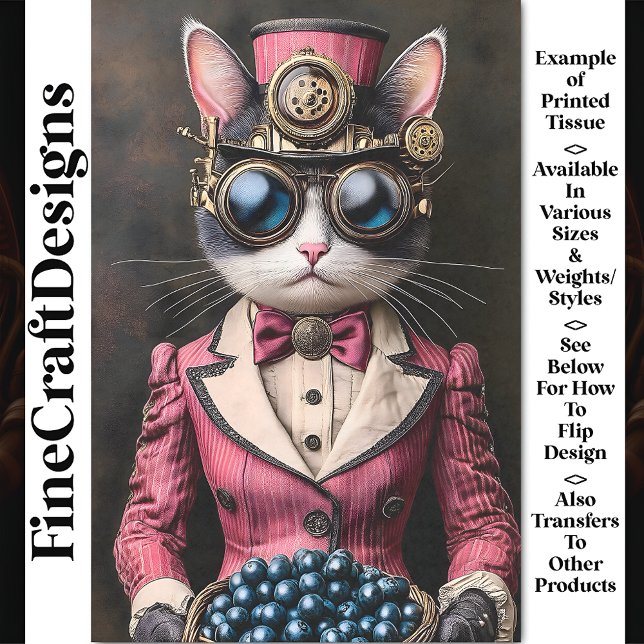 Chic Female Steampunk Cat In Pink AG7 Decoupage Tissue Paper (Creator Uploaded)