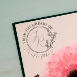 Chic Feminine Floral Script Initials Bookplate Rubber Stamp<br><div class="desc">Make a lasting, elegant impression with this beautiful floral design "From the Library of" wooden art stamp. The classical serif ex libris wording is contrasted with a modern botanical frame of multiple hand-drawn circles and your initials and name in calligraphic scripts. An ideal gift for any woman who loves books....</div>