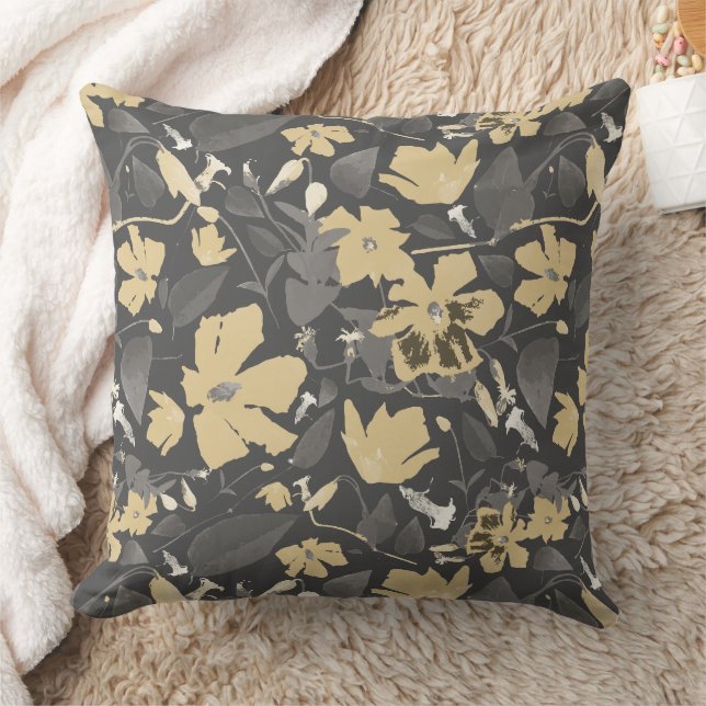 Chic Feminine Gold Grey Floral Pattern Cushion (Blanket)