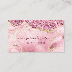 Chic Feminine Gold Pink Glitter Marble Agate Business Card