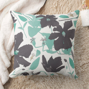 Chic Feminine Grey Teal Floral Pattern Cushion