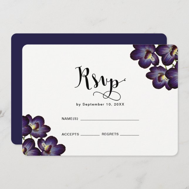 Chic Feminine Purple Floral Rsvp Wedding Invitation (Front/Back)