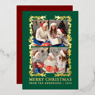 Chic Festive Candy Cane 2 Photo Family Christmas Foil Holiday Card