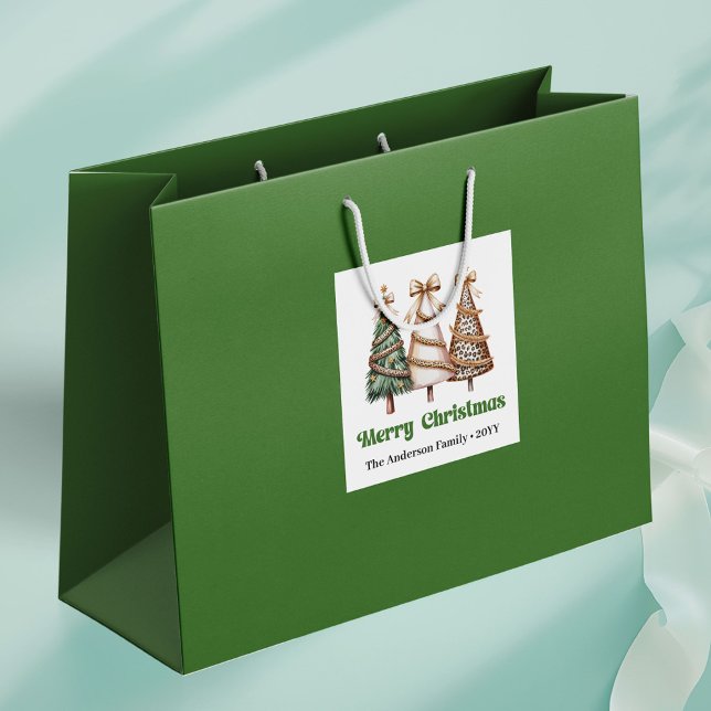 Chic Festive Christmas Tree Leopard Print Gift Bag (Festive Christmas Tree Leopard Print Gift Bag Custom)