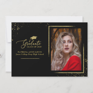Chic Festive Grad Announcement Gold Glitter Photo