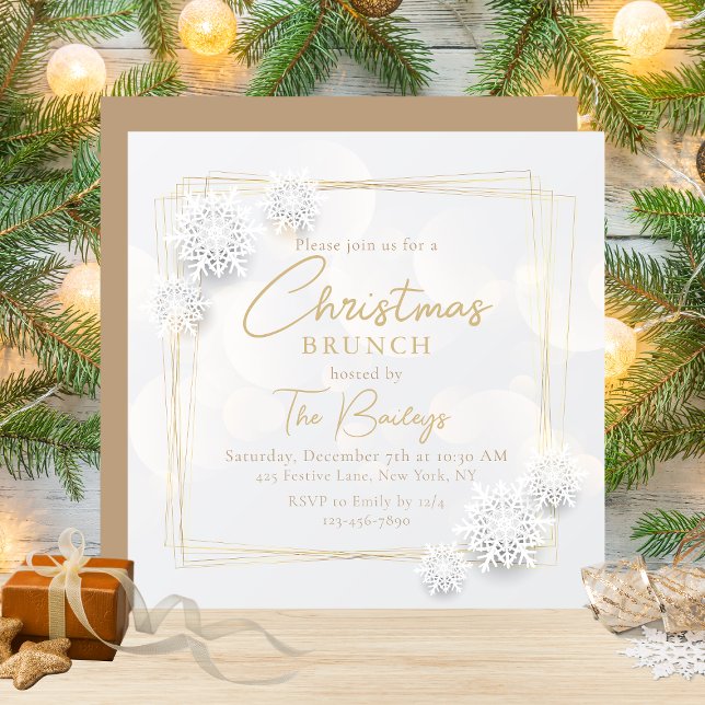 Chic Festive Holiday Snowflakes Christmas Brunch Invitation (Creator Uploaded)