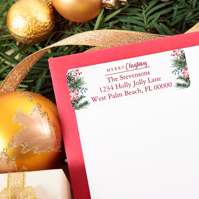 Chic Festive Holly Berries Merry Christmas Return Address Label (Creator Uploaded)