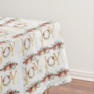 Chic Festive Joy Red Poinsettia Wreath Christmas Tablecloth