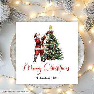 Chic Festive Santa Claus Red Green Rustic Holiday Napkin