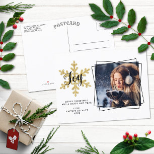 Chic Festive Snowflake Photo Holiday Postcard