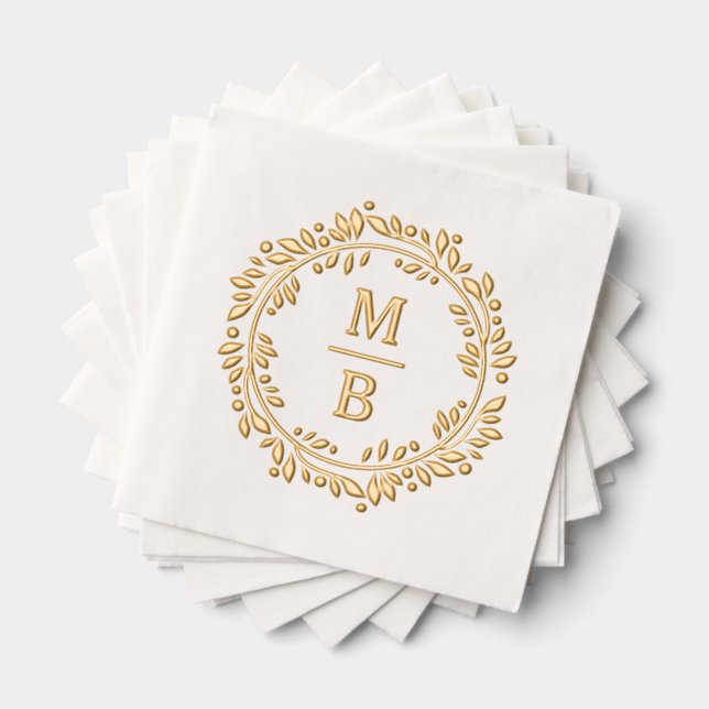 Chic Festive Sophisticated Botanical Wreath Foil Napkins (Insitu (Stacked))