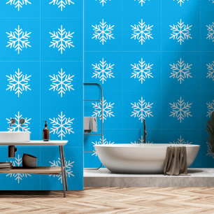 Chic Festive White Snowflake On Bright Azure Blue Wallpaper