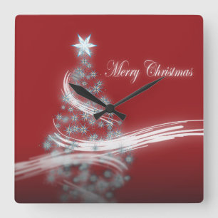 chic festive xmas evergreen Christmas Tree Square Wall Clock