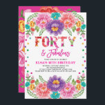 Chic Fiesta Forty and Fabulous Woman 40th Birthday Invitation<br><div class="desc">Fiesta 40th Birthday Invitation 
Featuring vibrant Mexican inspired watercolor floral arrangement and colourful confetti</div>