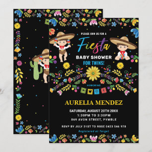 Chic Fiesta Mexican Twin Baby Boys Twins Shower  Invitation