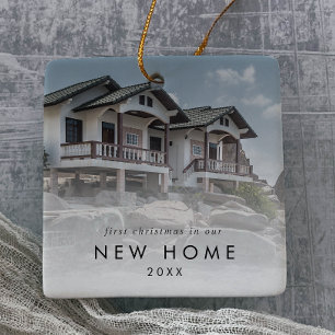 Chic First Christmas In Our New Home Photo Ceramic Ornament